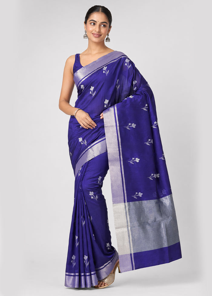Blue Handloom Chanderi Pure Silk Saree With Blouse Piece