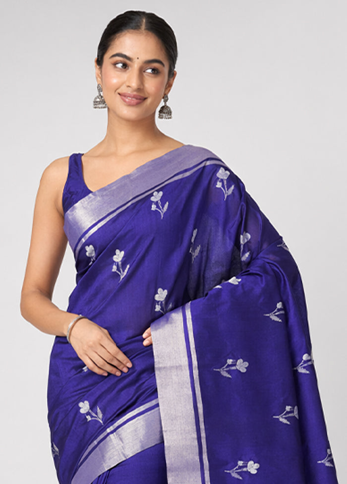 Blue Handloom Chanderi Pure Silk Saree With Blouse Piece