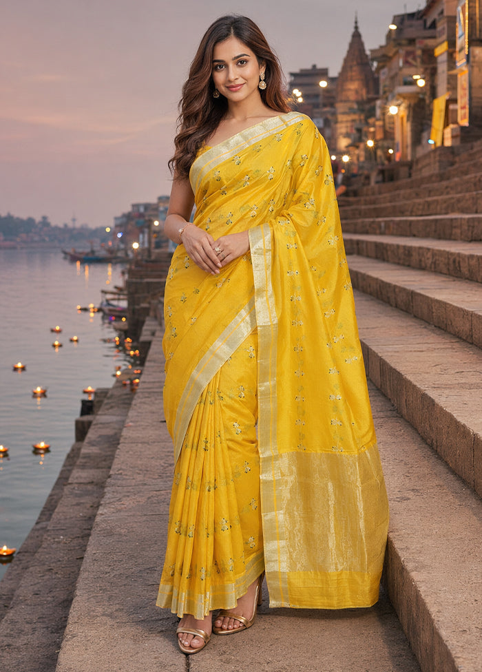 Yellow Handloom Chanderi Pure Silk Saree With Blouse Piece