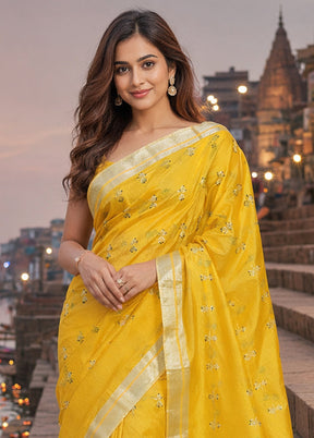 Yellow Handloom Chanderi Pure Silk Saree With Blouse Piece