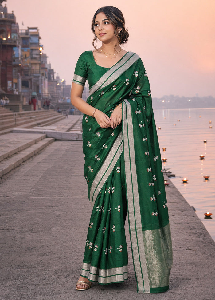 Green Handloom Chanderi Pure Silk Saree With Blouse Piece