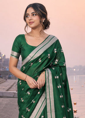 Green Handloom Chanderi Pure Silk Saree With Blouse Piece