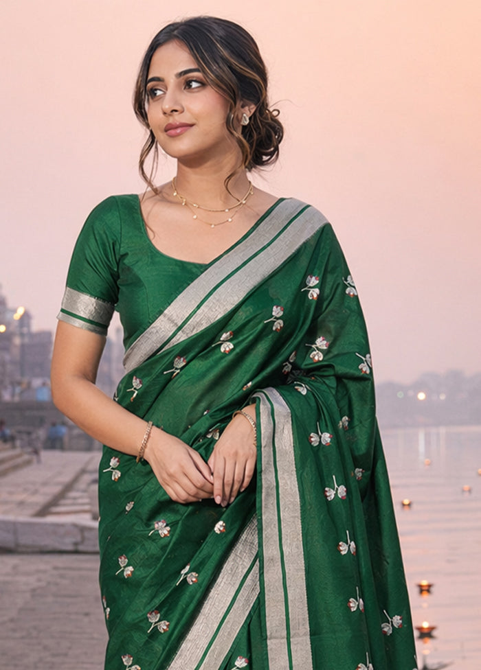Green Handloom Chanderi Pure Silk Saree With Blouse Piece