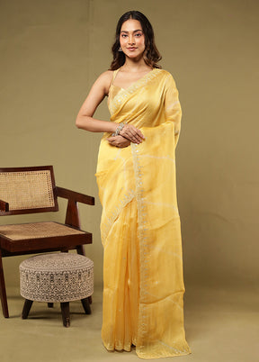 Yellow Handloom Pure Organza Saree With Blouse Piece