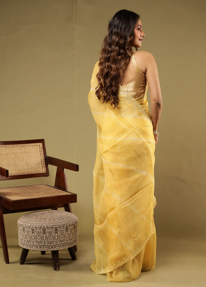 Yellow Handloom Pure Organza Saree With Blouse Piece