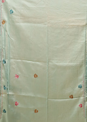 Green Handloom Pure Cotton Saree With Blouse Piece
