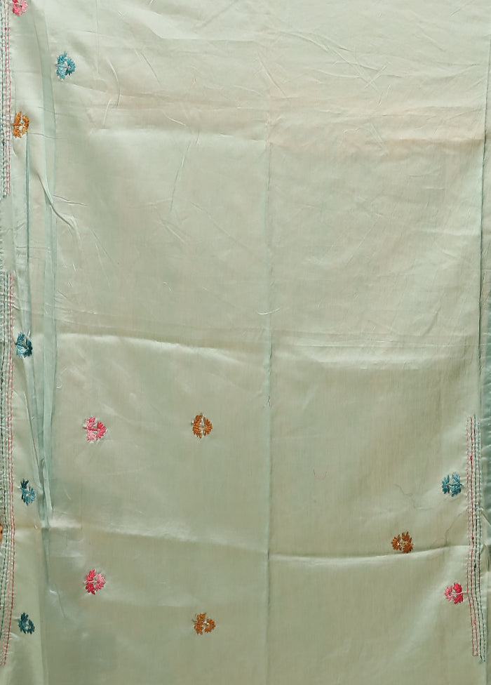 Green Handloom Pure Cotton Saree With Blouse Piece