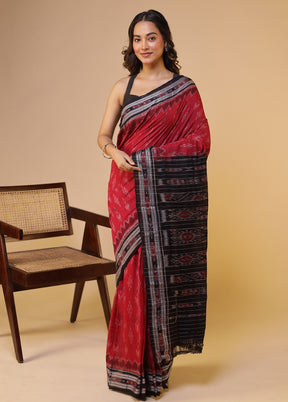 Red Bomkai Silk Saree Without Blouse Piece