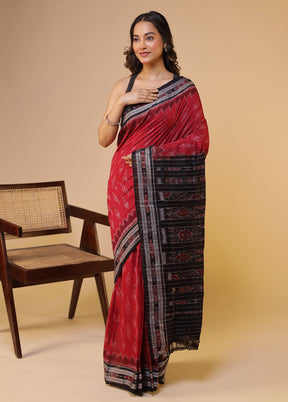 Red Bomkai Silk Saree Without Blouse Piece