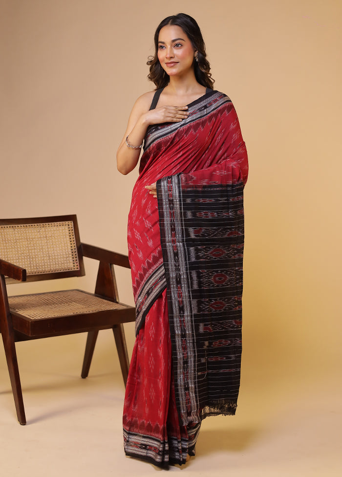 Red Bomkai Silk Saree Without Blouse Piece