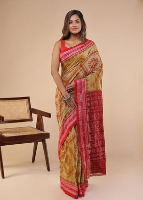 Cream Bomkai Silk Saree Without Blouse Piece