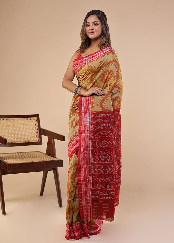 Cream Bomkai Silk Saree Without Blouse Piece