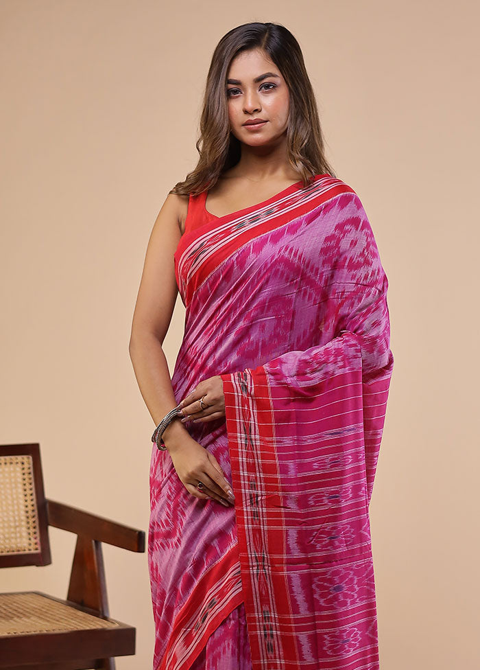 Pink Bomkai Silk Saree Without Blouse Piece