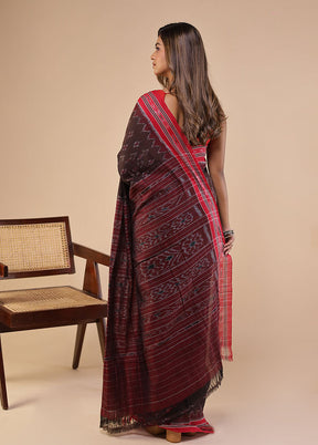 Brown Bomkai Silk Saree Without Blouse Piece