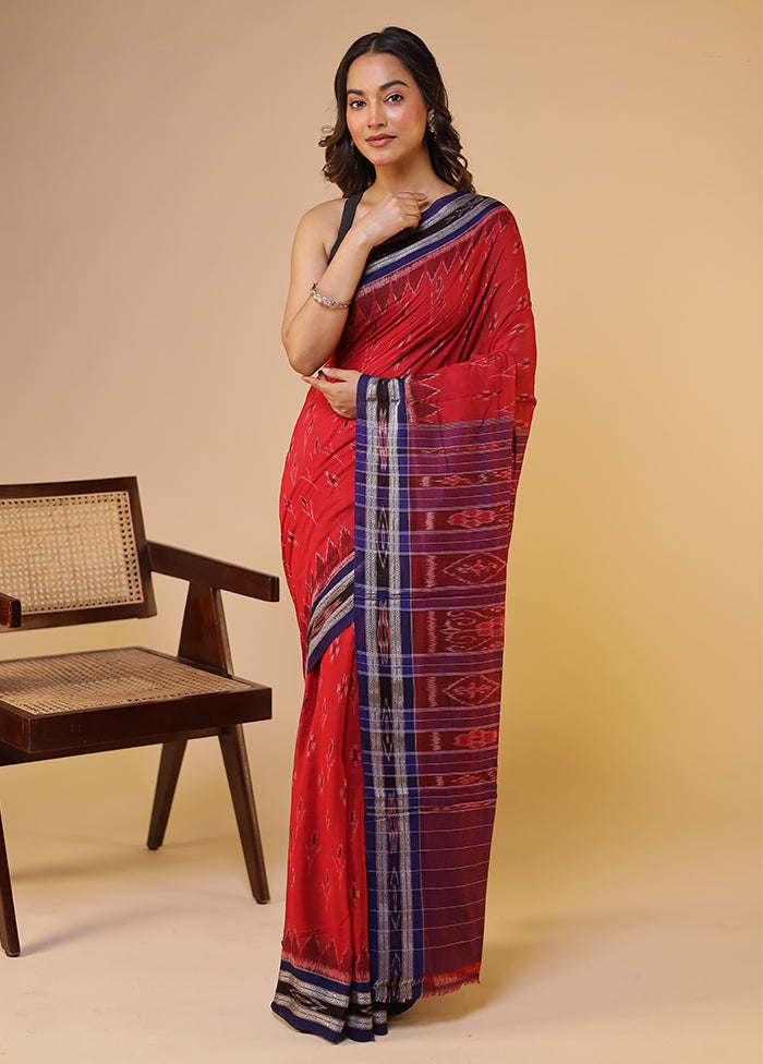 Red Bomkai Silk Saree Without Blouse Piece