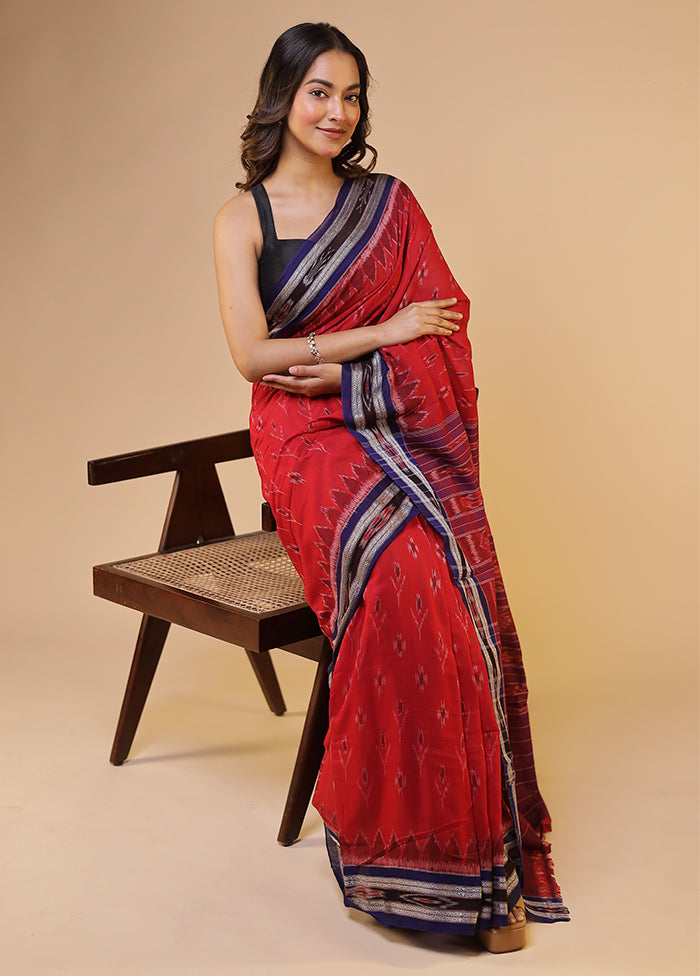 Red Bomkai Silk Saree Without Blouse Piece
