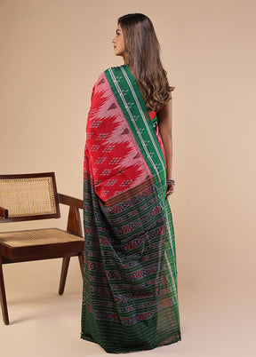 Red Bomkai Silk Saree Without Blouse Piece