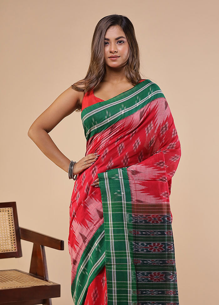 Red Bomkai Silk Saree Without Blouse Piece
