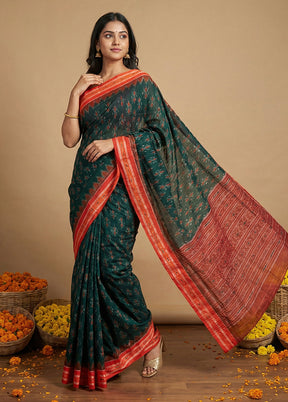 Green Bomkai Silk Saree Without Blouse Piece