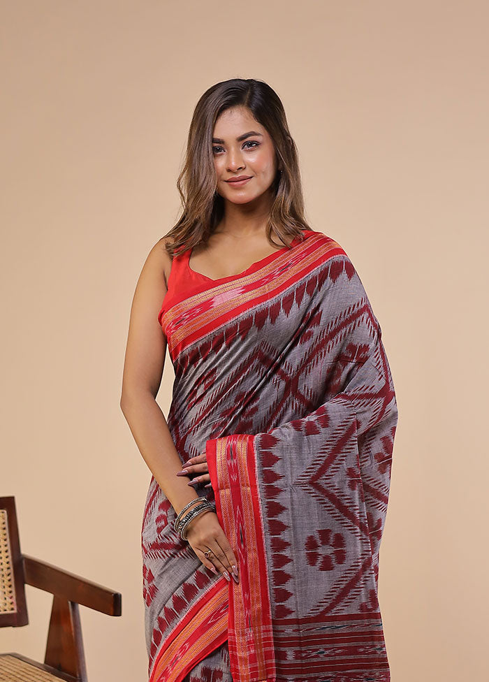 Grey Bomkai Silk Saree Without Blouse Piece
