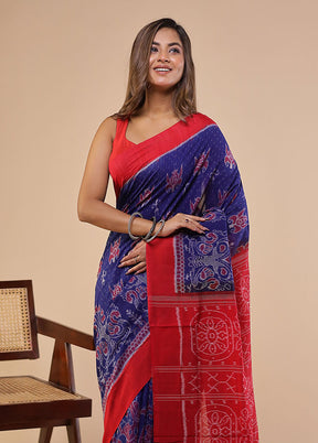 Blue Handloom Bomkai Pure Silk Saree With Blouse Piece