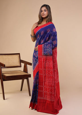 Blue Handloom Bomkai Pure Silk Saree With Blouse Piece
