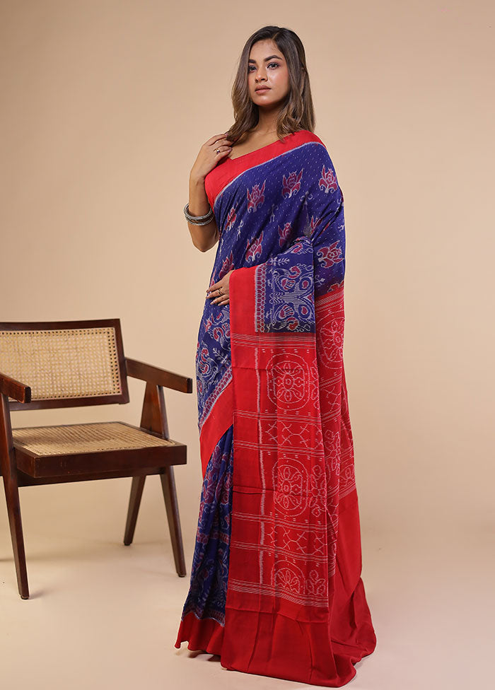 Blue Handloom Bomkai Pure Silk Saree With Blouse Piece