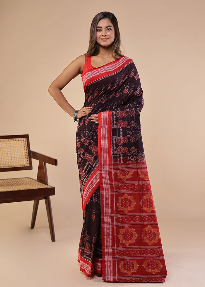 Maroon Handloom Bomkai Pure Silk Saree With Blouse Piece