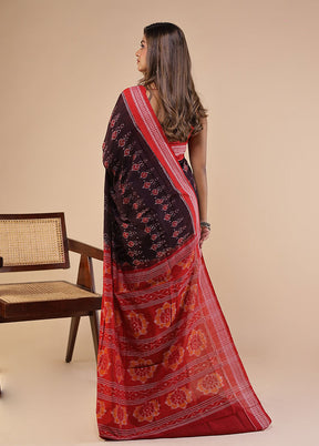 Maroon Handloom Bomkai Pure Silk Saree With Blouse Piece