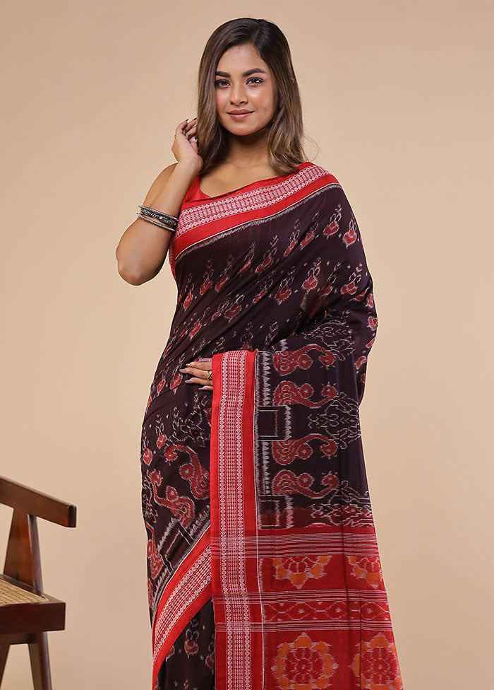 Maroon Handloom Bomkai Pure Silk Saree With Blouse Piece