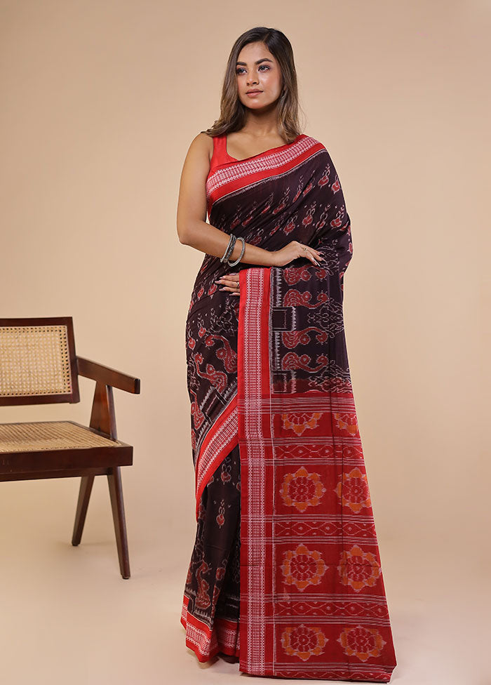 Maroon Handloom Bomkai Pure Silk Saree With Blouse Piece
