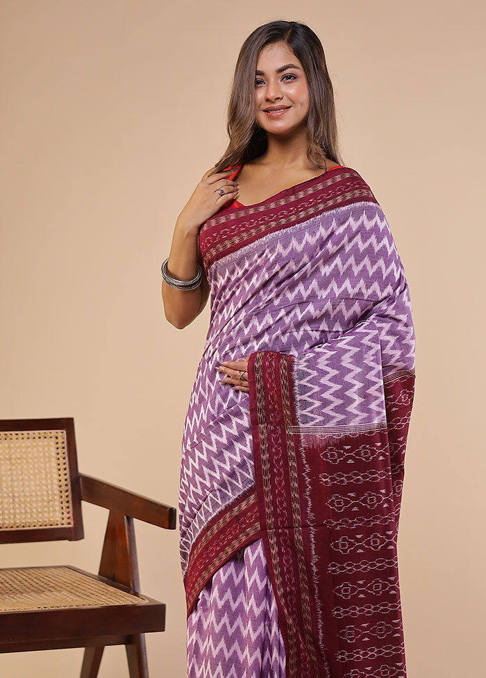 Purple Handloom Bomkai Pure Silk Saree With Blouse Piece