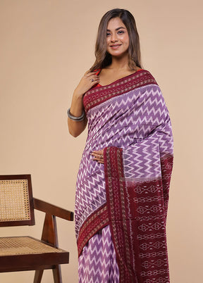 Purple Handloom Bomkai Pure Silk Saree With Blouse Piece