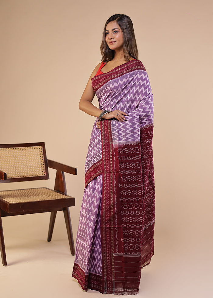 Purple Handloom Bomkai Pure Silk Saree With Blouse Piece