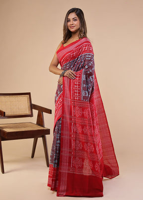 Maroon Handloom Bomkai Pure Silk Saree With Blouse Piece