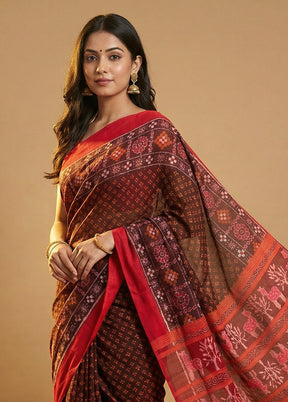 Brown Handloom Bomkai Pure Silk Saree With Blouse Piece