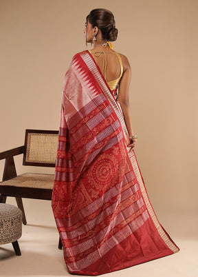 Pink Handloom Bomkai Pure Silk Saree With Blouse Piece