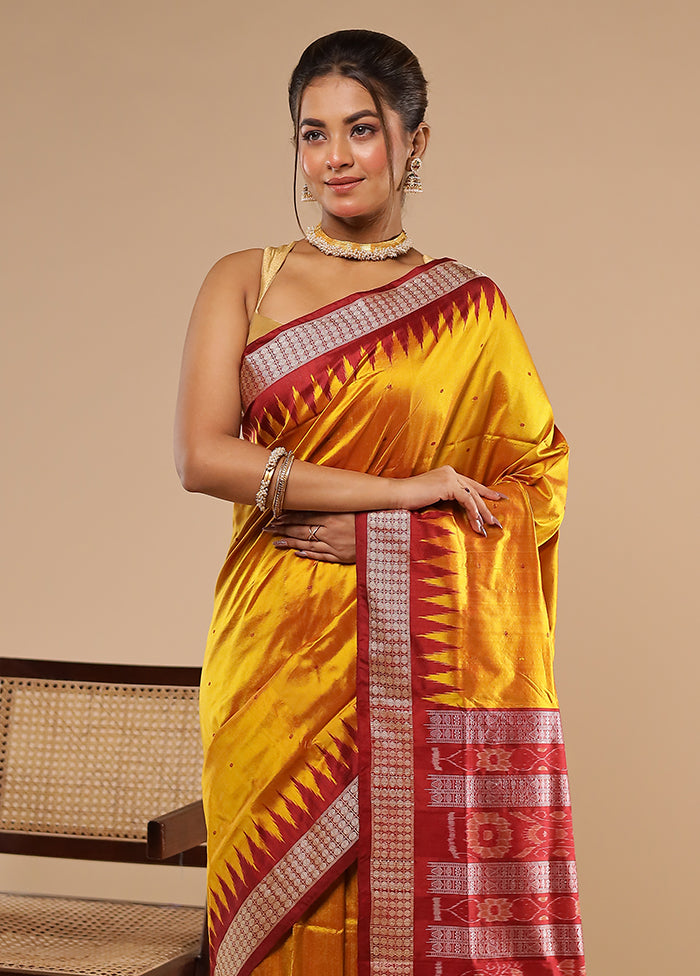 Yellow Handloom Bomkai Pure Silk Saree With Blouse Piece