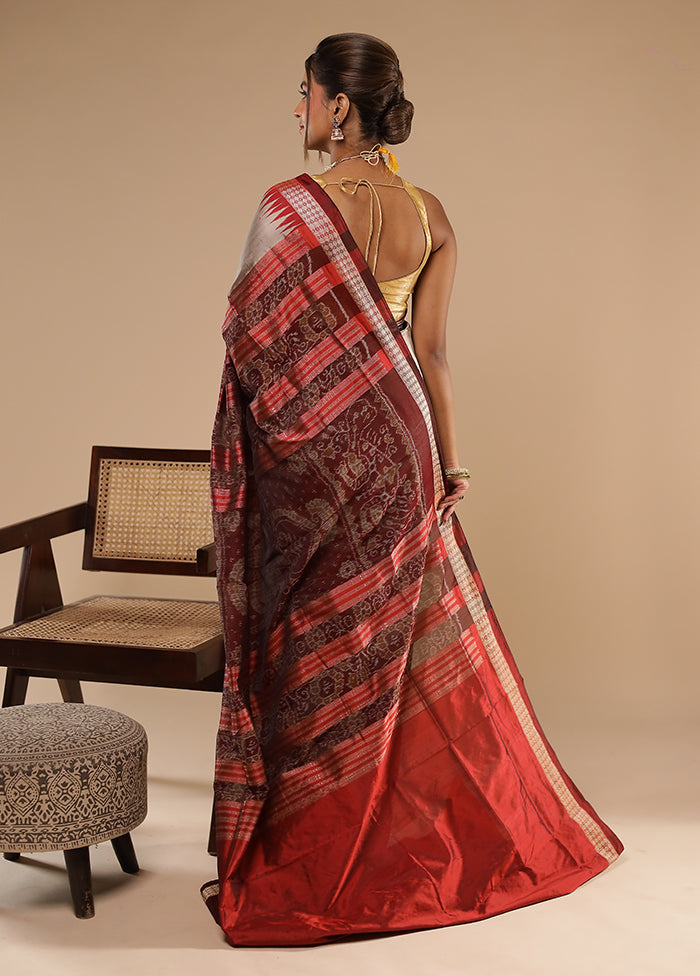 Grey Handloom Bomkai Pure Silk Saree With Blouse Piece