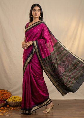Purple Handloom Bomkai Pure Silk Saree With Blouse Piece