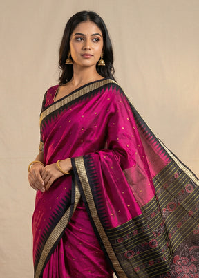 Purple Handloom Bomkai Pure Silk Saree With Blouse Piece