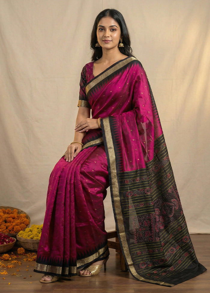 Purple Handloom Bomkai Pure Silk Saree With Blouse Piece
