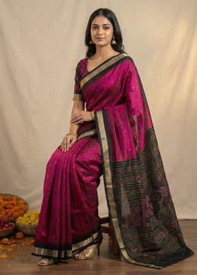 Purple Handloom Bomkai Pure Silk Saree With Blouse Piece