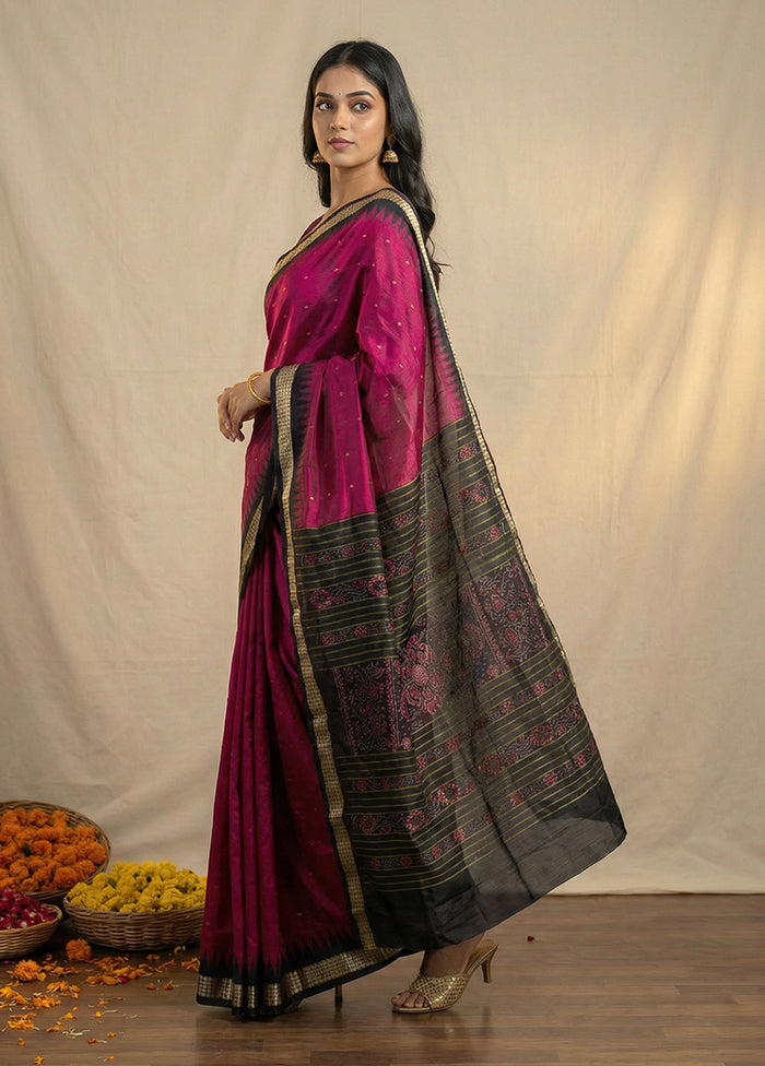 Purple Handloom Bomkai Pure Silk Saree With Blouse Piece
