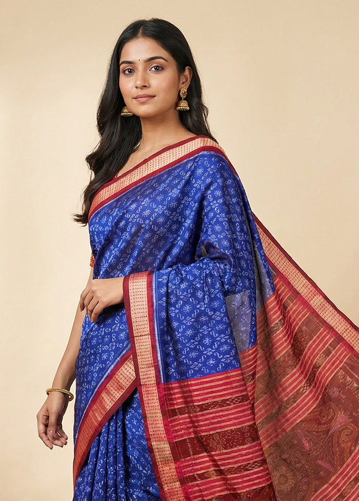 Blue Handloom Bomkai Pure Silk Saree With Blouse Piece