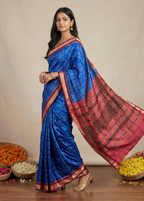 Blue Handloom Bomkai Pure Silk Saree With Blouse Piece