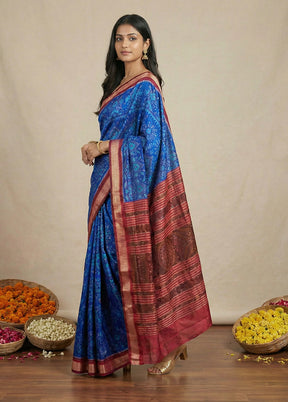 Blue Handloom Bomkai Pure Silk Saree With Blouse Piece