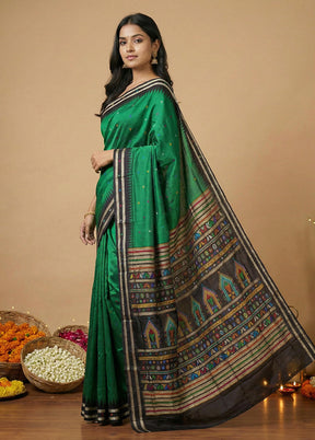 Green Handloom Bomkai Pure Silk Saree With Blouse Piece