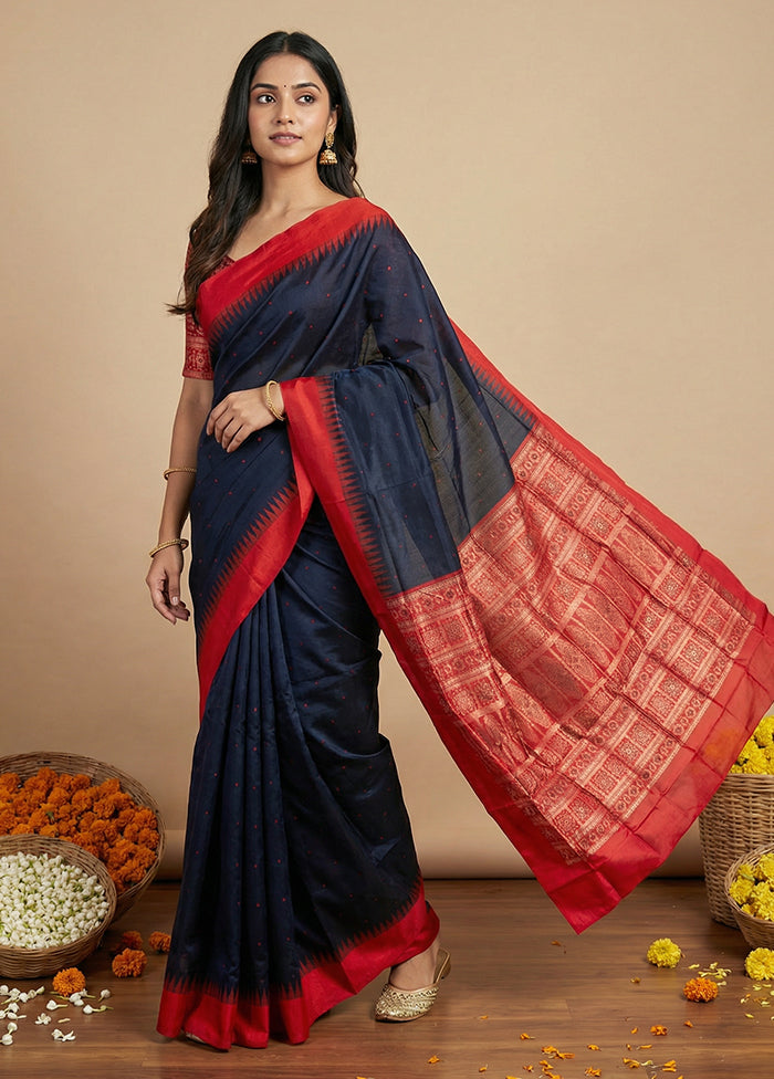 Black Handloom Bomkai Pure Silk Saree With Blouse Piece
