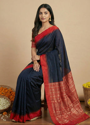 Black Handloom Bomkai Pure Silk Saree With Blouse Piece